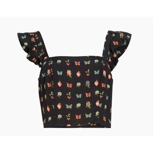 Paige Naya Women's XL Crop‎ Top Black Floral Butterfly Print Blouse